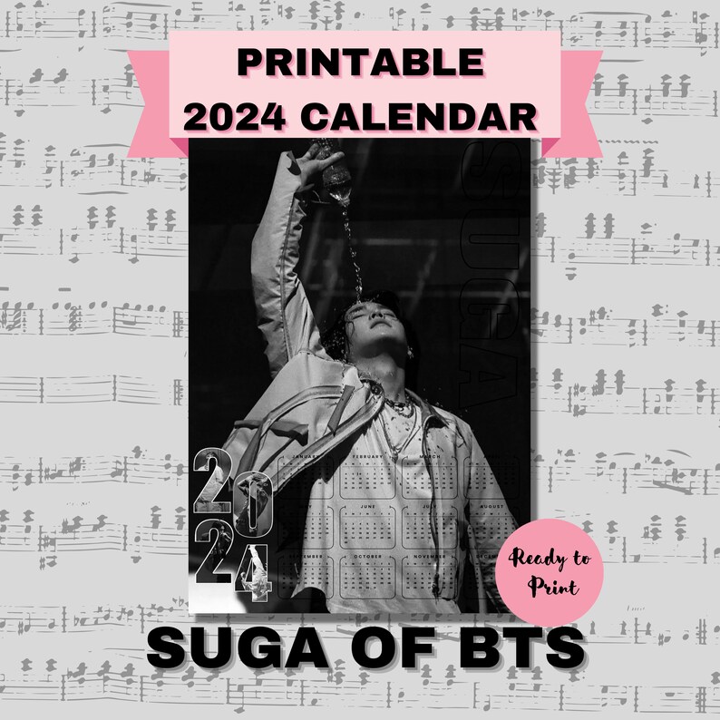 2024 BTS Calendar Printable SUGA Themed - Etsy