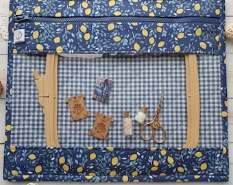 Vinyl-Fronted Project Pouch for Cross Stitch, Craft Supplies Storage, Textile envelope, WIP Project Bag Organiser, Q Snap  Keeper, Lemons