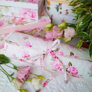 Roll for Storing and Transporting Embroidered Works, Project Organizer for Finished Cross Stitch Pieces in the Colour &#39;&#39;Rose garden&#39;&#39;