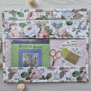 Project Bag Roses on the milk, Cross Stitch, Vinyl-Fronted Project Pouch, Craft Supplies Storage