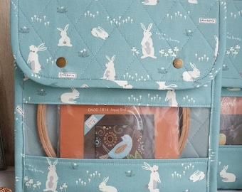 Textile envelope with a voluminous bottom Bunnies, Craft Supplies Storage, WIP Project Bag Organiser - 2 Sizes Available