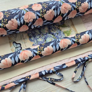 Roll for Storing and Transporting Embroidered Works, Project Organizer for Finished Cross Stitch Pieces, Quilted project holder, Tulips