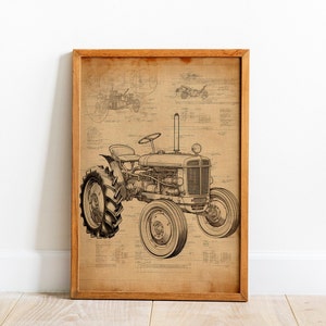 Vintage Tractor Blueprint Art, Farm Machinery Design Canvas Poster, Rustic Agricultural Decor, Unique Farmer Wall Art, Countryside Print