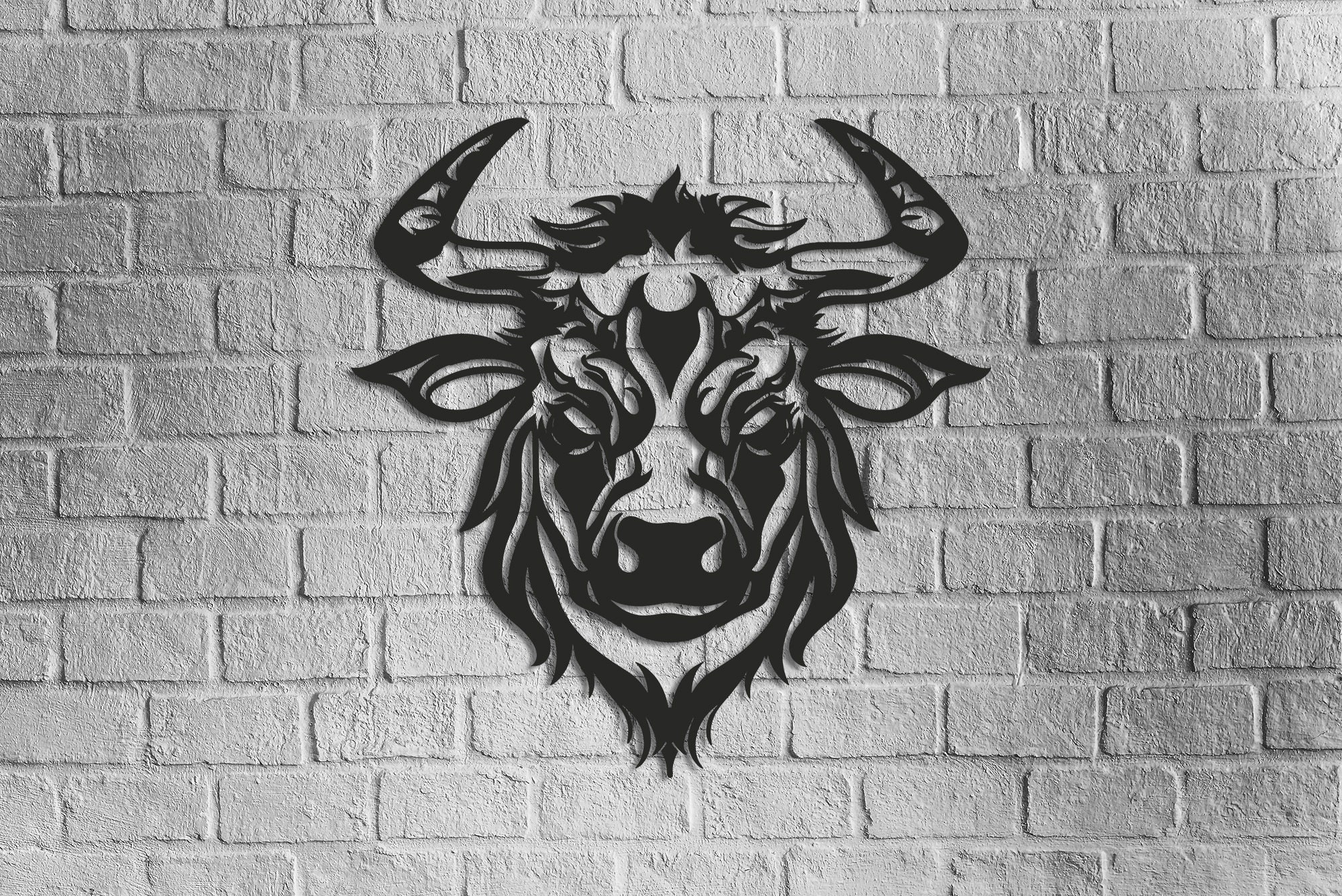 Angry Bull Head Silhouette Laser Cut Metal Wall Art, Masculine Gifts