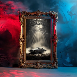 American Muscle Car Canvas Print in Abandoned Factory - Vintage Car Wall Art, Industrial Decor, Unique Man Cave Gift Idea
