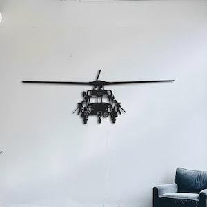 S60 Blackhawk Helicopter Silhouette - Laser Cut Metal Wall Art, Military Aviation Decor, Army Chopper Artwork, Airforce Veteran Gift