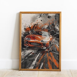 Toyota Supra Textural Paint Art - Car Lover Gift Idea - Digital Printed Painting - Automotive Art - Unique Gift for Car Lovers