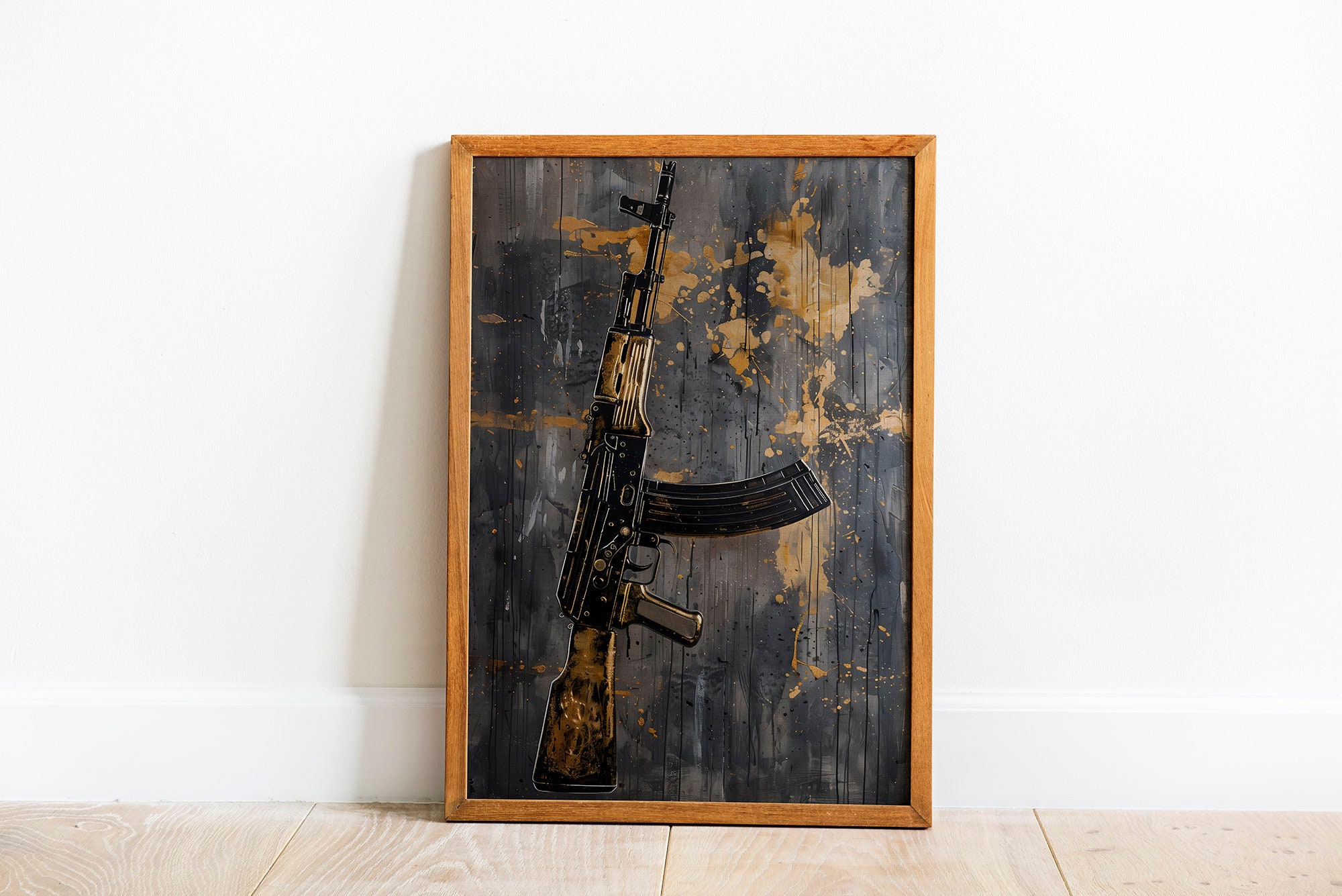 Golden AK-47 Canvas Art, Modern Militaria Wall Decor - Etsy