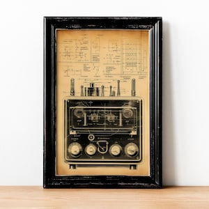 Vintage Radio Blueprint Art, Classic Retro Radio Design Canvas Poster, Antique Radio Collector Wall Decor, Nostalgic Audio Art Print