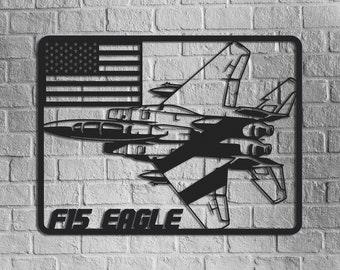 F15 Eagle and USA Flag Metal Wall Art, Air Force Decor