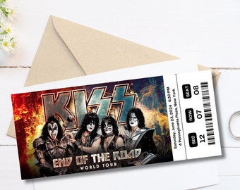 Printable KISS Band End Of The Road World Tour Concert Ticket, Editable Ticket Template Instant Download