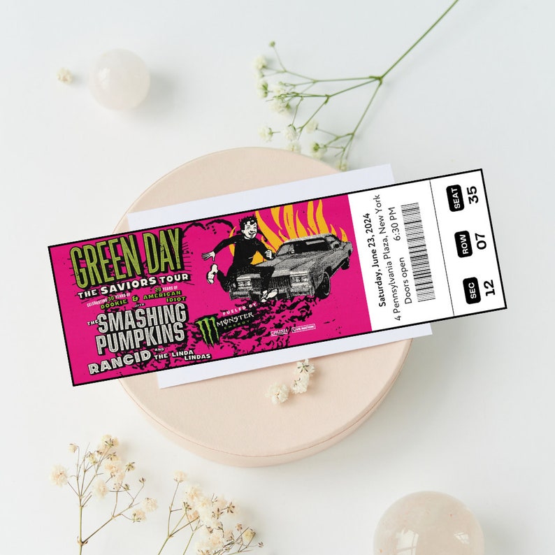 Printable Green Day Saviors Tour 2024 Concern Digital Tickets, Editable