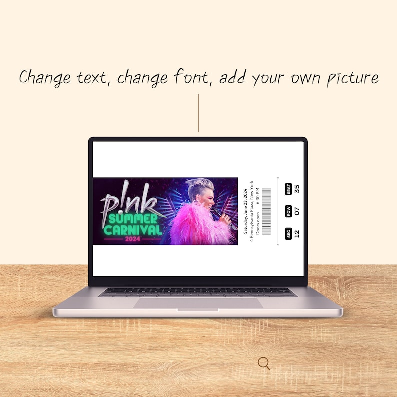 Printable Pink Summer Carnival 2024 Tour Digital Tickets, Editable