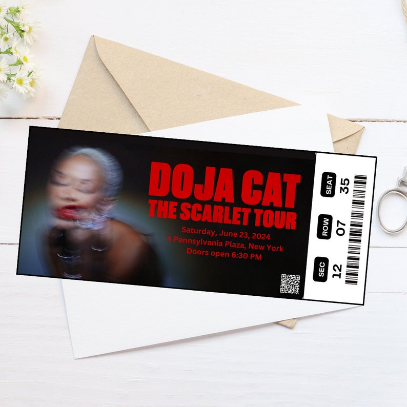 Cat Ticket Example Printable Doja Cat the Scarlet Tour 2024 Digital Tickets, Editable ...