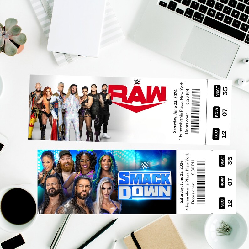Printable WWE RAW SMACKDOWN 2024 Wrestling Show Digital Tickets