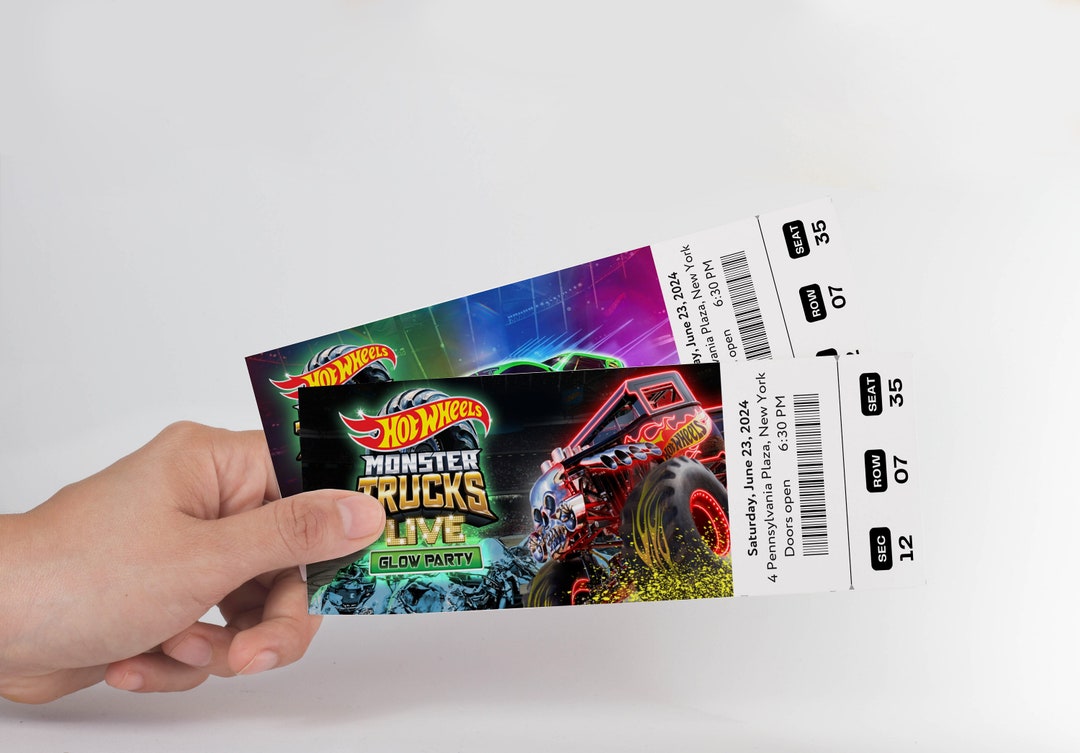 Printable Hot Wheels Monster Trucks Live Digital Tickets, Glow Party