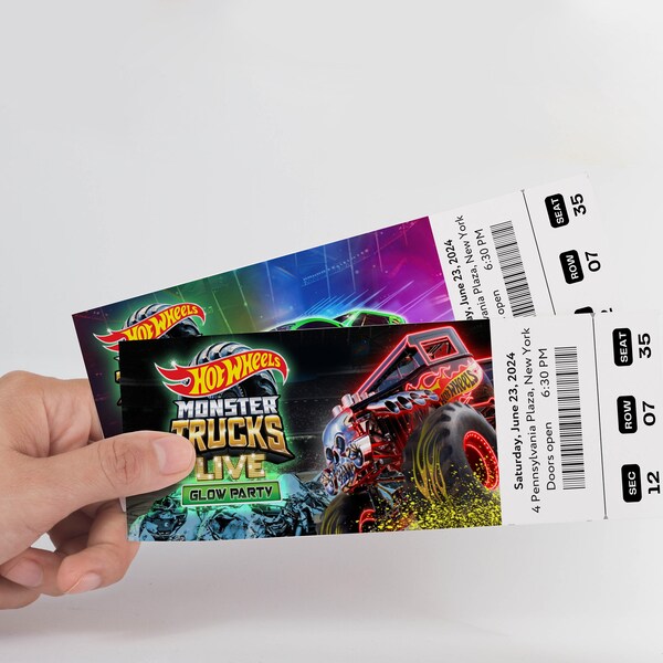 Printable Hot Wheels Monster Trucks Live Digital Tickets, Glow Party 2024 Show Editable Ticket, Ticket Template Instant Download