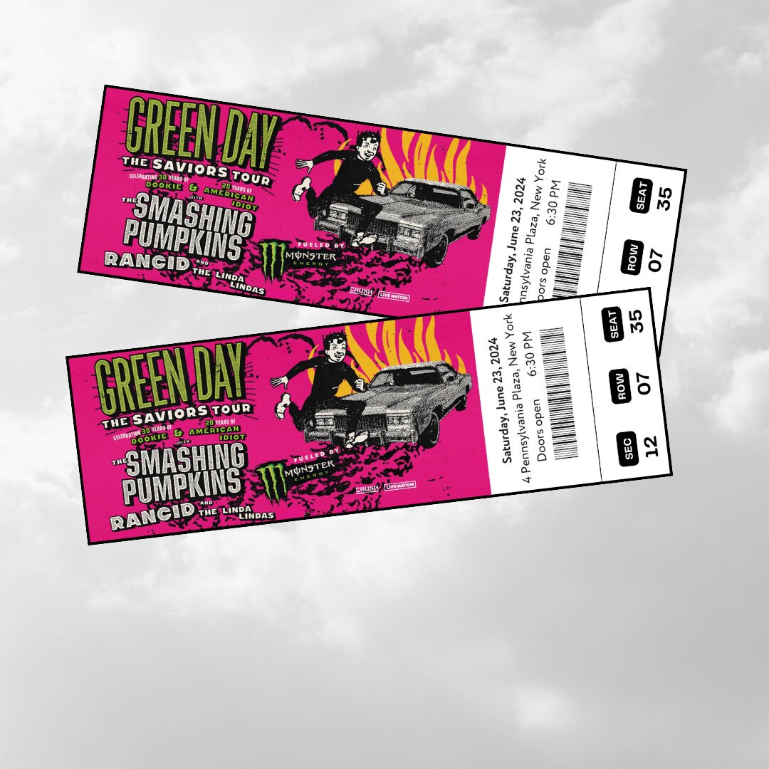 Printable Green Day Saviors Tour 2024 Concern Digital Tickets, Editable