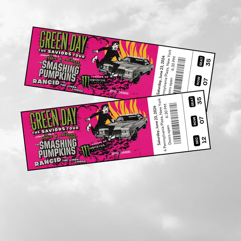 Printable Green Day Saviors Tour 2024 Concern Digital Tickets, Editable