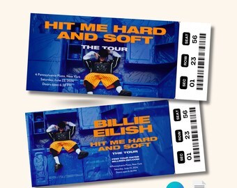 Printable Billie Eilish Hit Me Hard And Soft Tour Digital Tickets, Editable Music Concert Show Ticket, Ticket Template Instant Download