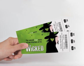 Printable WICKED Theatre Musical Digital Tickets,  Broadway West End Gift Editable Ticket, Ticket Template Instant Download