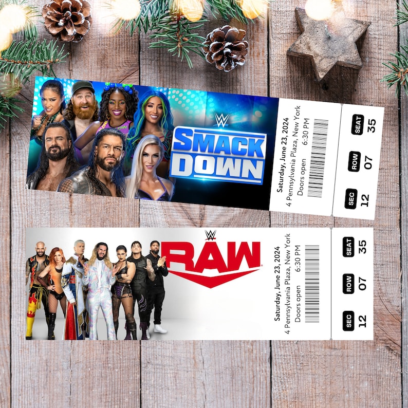 Printable WWE RAW SMACKDOWN 2024 Wrestling Show Digital Tickets