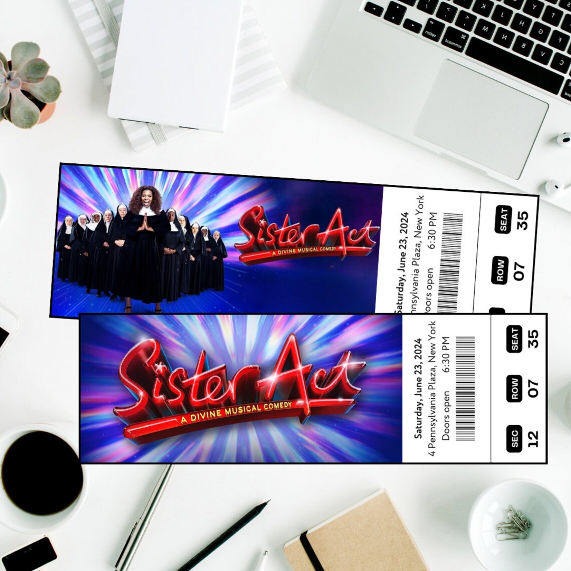 Printable Sister Act Theatre Digital Tickets, A Divine Musical Comedy Broadway Editable Ticket