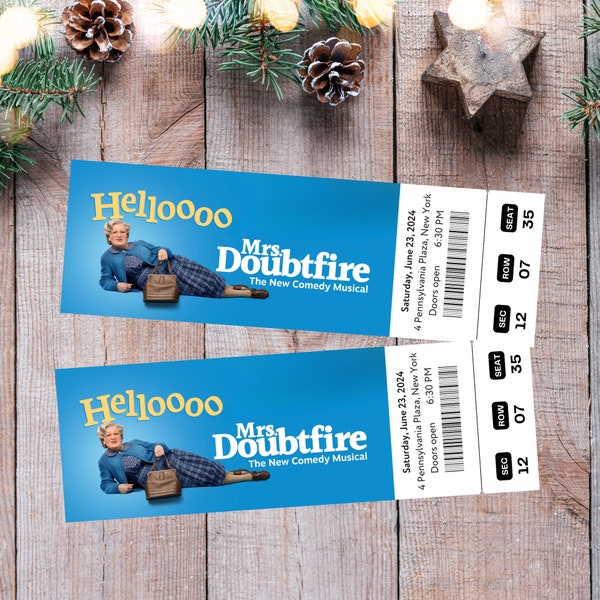 Printable Mrs Doubtfire The New Comedy Musical Theatre Digital Tickets,  Broadway Editable Ticket, Ticket Template Instant Download