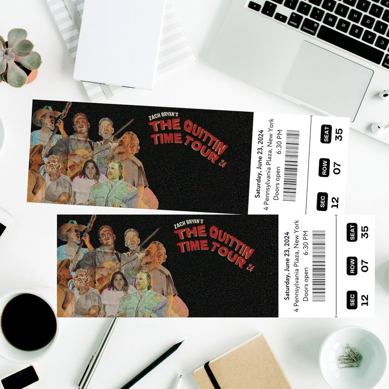 Printable Zach Bryan the Quittin Time Tour 2024 Digital Tickets