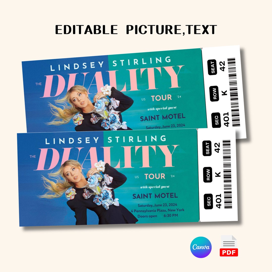 Printable Lindsey Stirling Duality Tour Digital Tickets, Editable Music