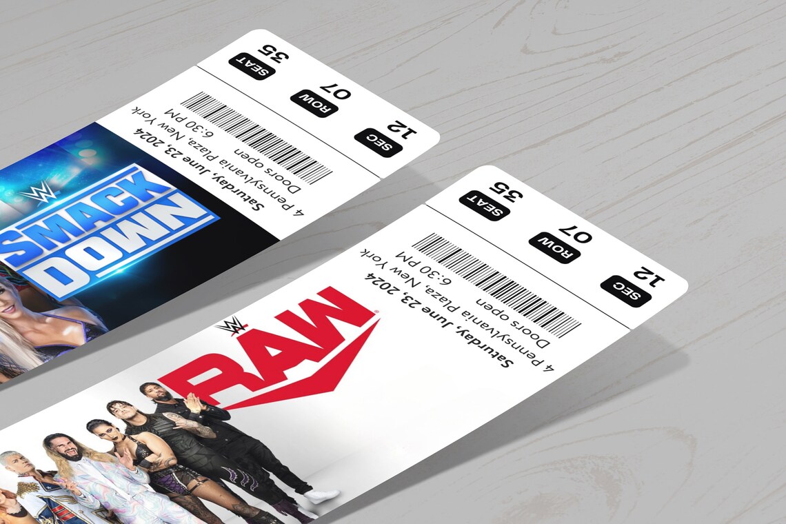 Printable WWE RAW SMACKDOWN 2025 Wrestling Show Digital Tickets