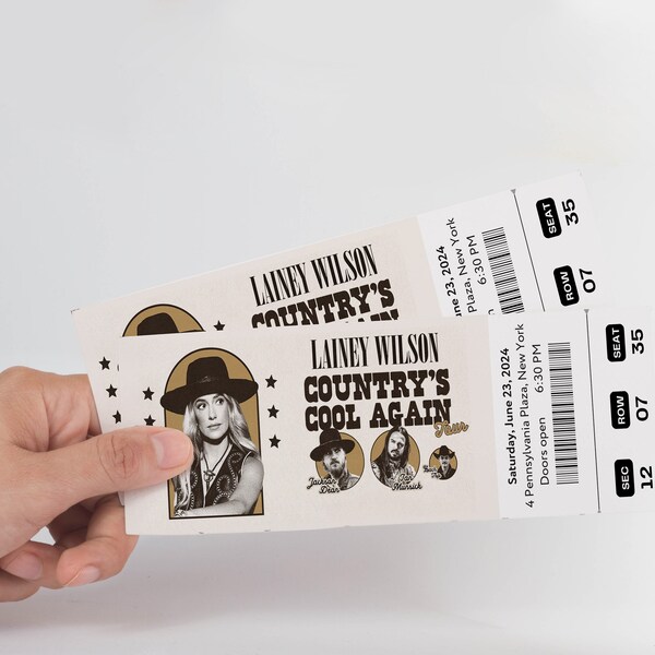 Printable Lainey Wilson Country's Cool Again Tour Digital Tickets, Editable Music Concert Show Ticket, Ticket Template Instant Download