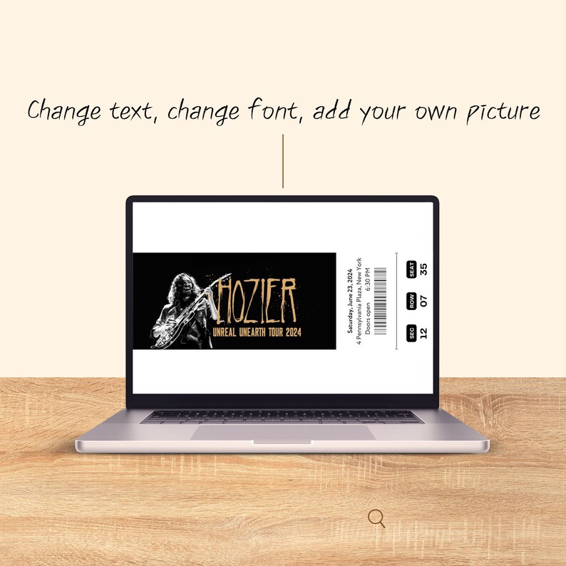 Printable Hozier Unreal Unearth Tour 2024 Digital Tickets, Editable Music Concert Show Ticket