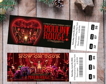 Druckbare Moulin Rouge Theater Digitale Musical Tickets, Broadway West End Geschenk bearbeitbares Ticket, Ticket Vorlage Sofortiger Download