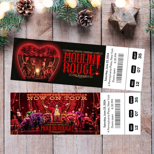 Printable Moulin Rouge Theatre Musical Digital Tickets,  Broadway West End Gift Editable Ticket, Ticket Template Instant Download