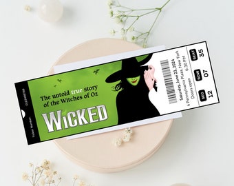 Printable WICKED Theatre Musical Digital Tickets,  Broadway West End Gift Editable Ticket, Ticket Template Instant Download