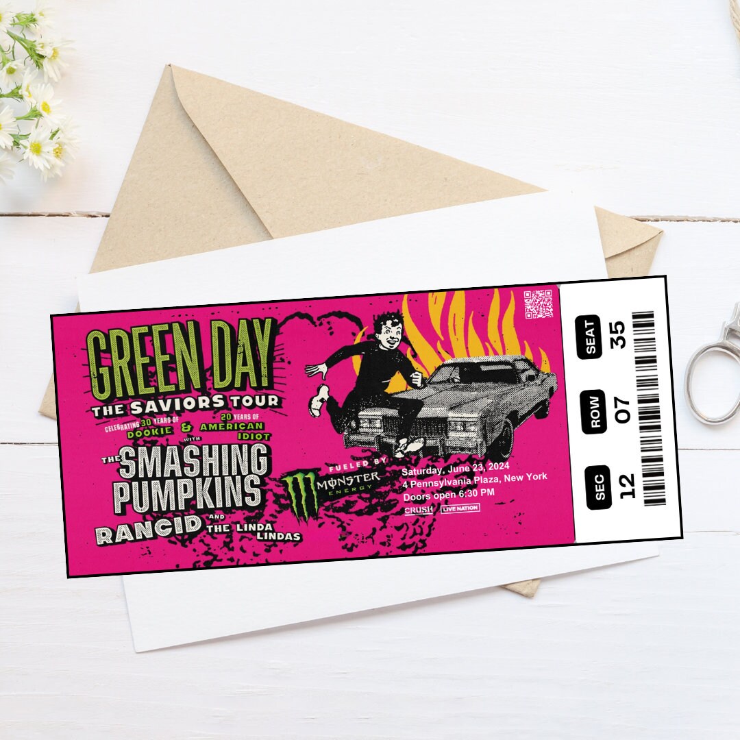Editable Green Day Saviors Tour 2024 Concern Digital Tickets, Music