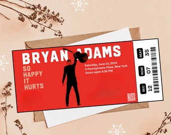Printable Bryan Adams So Happy It Hurts Digital Tickets, Editable Music Concert Show Ticket, Ticket Template Instant Download