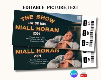 Bearbeitbar Die Show Live On Tour Niall Horan 2024 Digitale Tickets, Niall Horan Konzertshow Ticket, Ticketvorlage Sofort-Download