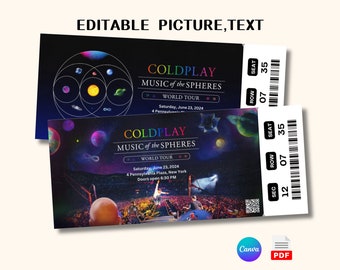 Printable Coldplay Music Of The Spheres World Tour Digital Tickets, Editable Music Concert Show Ticket, Ticket Template Instant Download