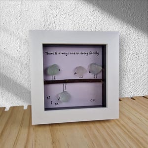 Handmade Sea Glass Picture, Funny Seaglass Bird Family picture.