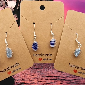 Blue Sea Glass Earrings | Mermaid Tears in Spiral Cage | 925 Sterling Silver Hooks | Ocean Jewellery,  Jewelry | Handmade Gift for Her