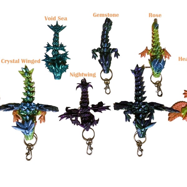 Articulated Dragon - Keychain - Crystal - Sunflower - Gem - Void - Rose - 3D Printed - Mothers Day - Cinderwing3D Design