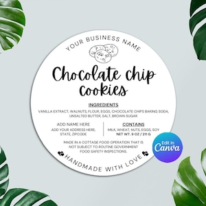 Editable Cottage Food Label Printable Canva Template, DIY Bakery Stickers, Cookie Care Card