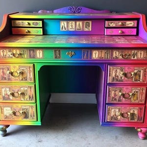 Option de commande personnalisée : bureau d'écrivain antique à roulettes, carte de tarot fierté LGBTQ+ arc-en-ciel rétro réceptionniste art déco de bureau d'étude à domicile vintage