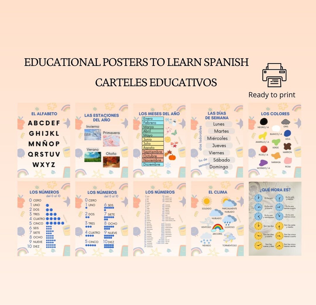 Spanish Learning Posters: Preschool Educational Charts (PDF) - Etsy