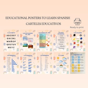 Educational Posters Spanish Learning Posters for Preschooler Learning Posters to Learn Spanish Language