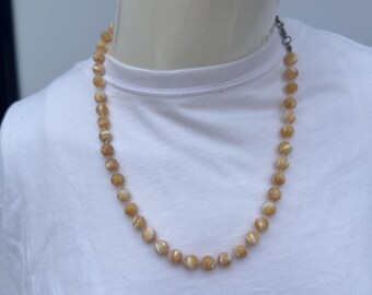 Vintage Nacre Shell Bead Necklace • Hand-Knotted Mid Century Jewelry