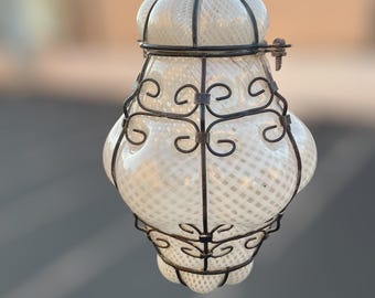 Lanterna veneziana in vetro di Murano soffiato a reticolo ingabbiato, anni '40