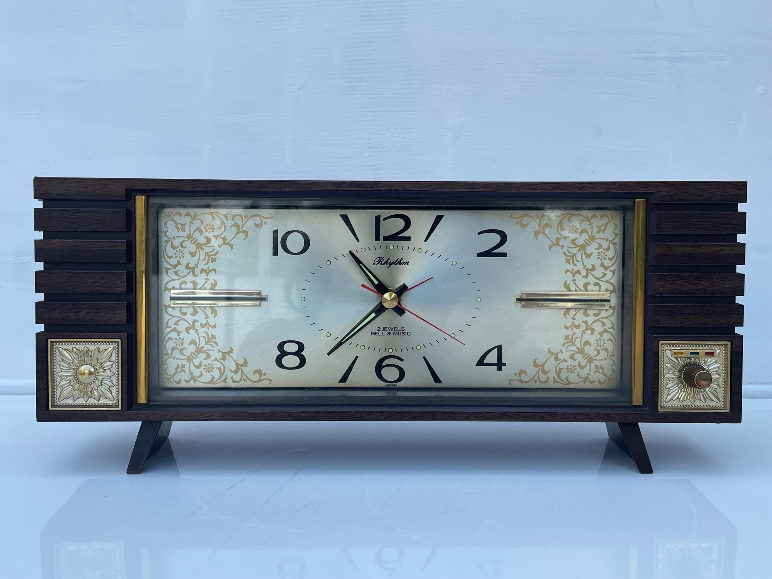 Rhythm Vintage Mechanical Alarm Music Table Clock Made in Japan